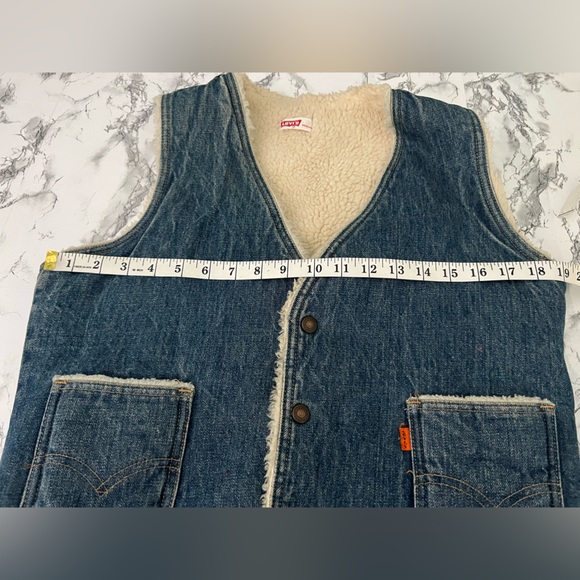 Levi's Blue Denim Jean Sherpa Vest Size M Vintage Made USA orange label unisex - Picture 9 of 11